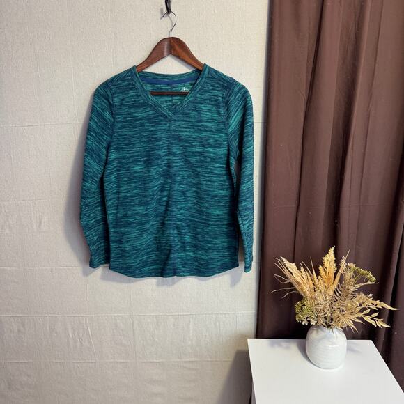 St. John’s Bay Fleece Pullover Size S Teal Blue Green VNeck Soft Long Sleeve Top - Picture 1 of 9
